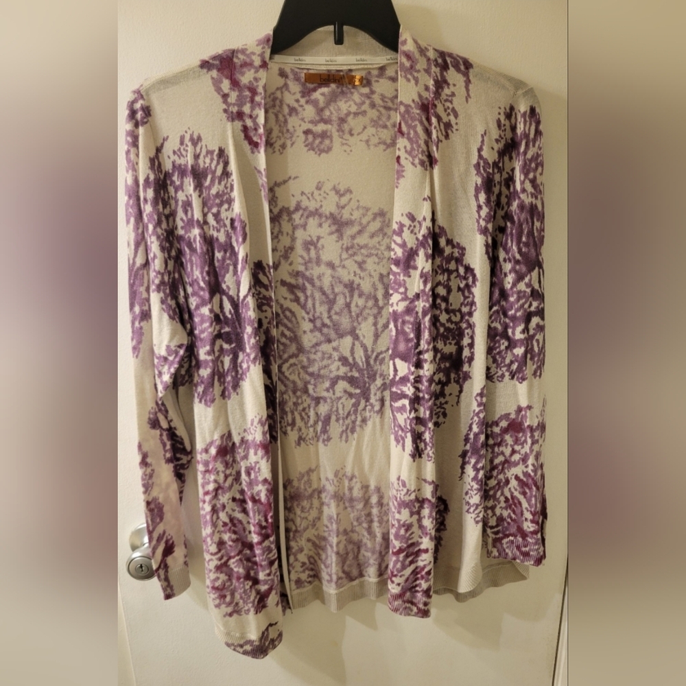 Belldini Women's Cardigan Sweater Purple & Beige Lightweight 2X
